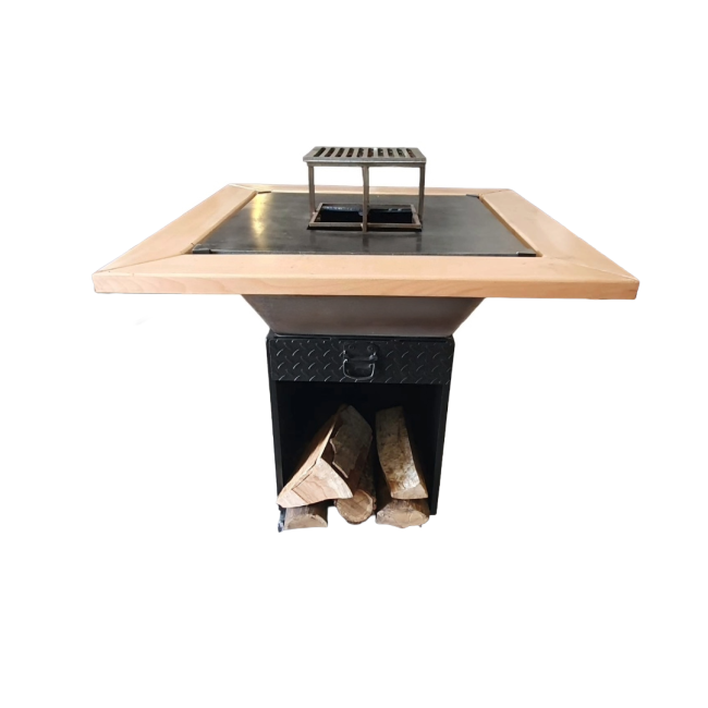 Gratar cu plita patrata cu blat de lemn, Gratar cu plita patrata 750x750 mm, H 950 mm, tabla 10mm