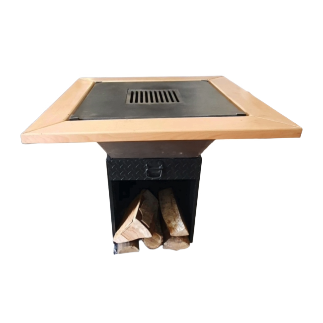 Gratar cu plita patrata cu blat de lemn, Gratar cu plita patrata 750x750 mm, H 950 mm, tabla 10mm