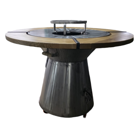 Gratar INOX  cu plita rotunda 100 cm, cu lemn de frasin