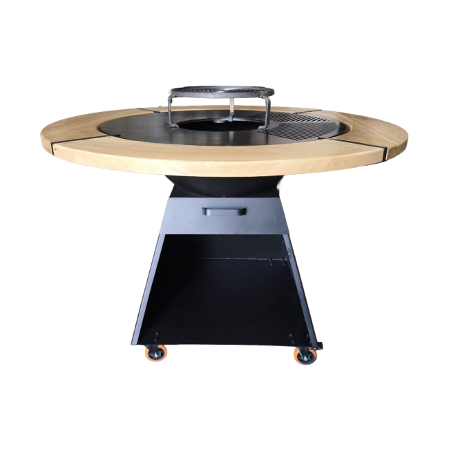 Gratar cu plita rotunda 850 mm, cu margine de lemn